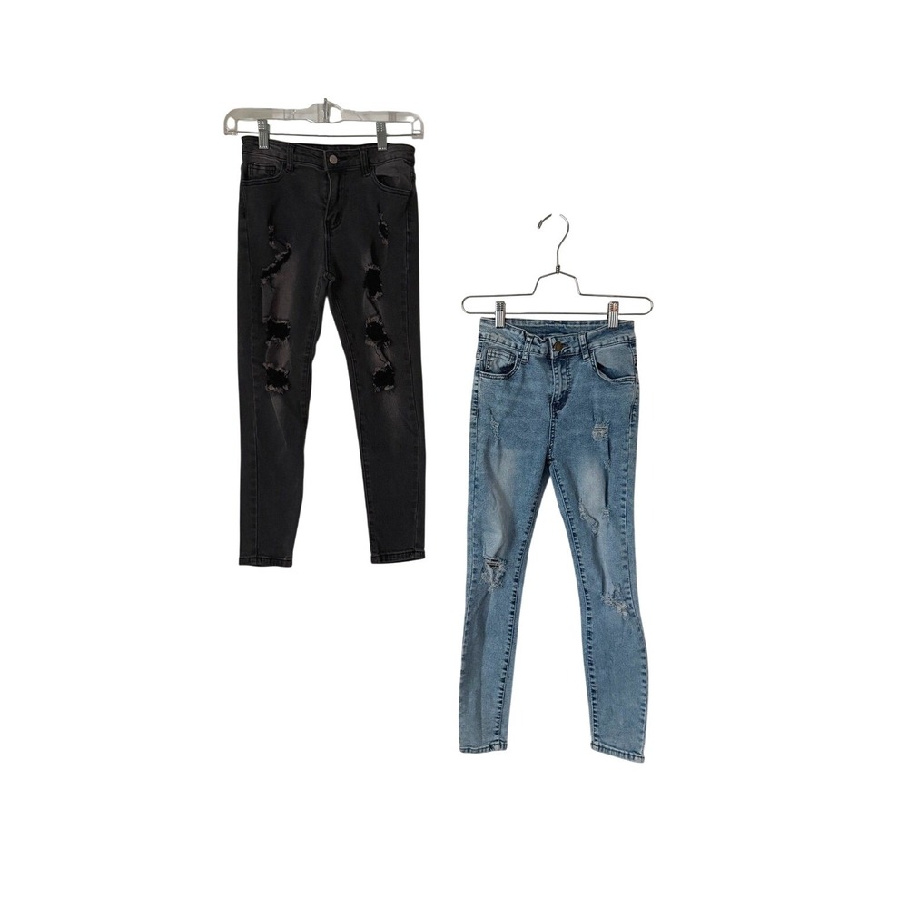 Boys Distressed Jeans Bundle Faded Black & Light Wash Blue Denim 10Y